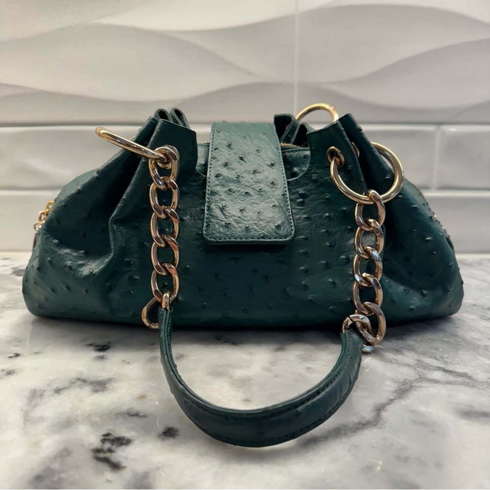 NWOT Isabella Adams Green and Gold Ostrich Designer Purse